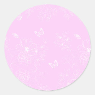 Pegatina Redonda Patrón Minimalista floral rosa Resumen moderno