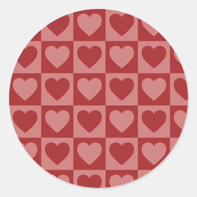 Pegatina Redonda Patrón moderno retro rojo y rosa del corazón Minim (Anverso)
