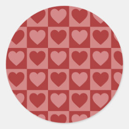 Pegatina Redonda Patrón moderno retro rojo y rosa del corazón Minim