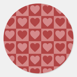 Pegatina Redonda Patrón moderno retro rojo y rosa del corazón Minim