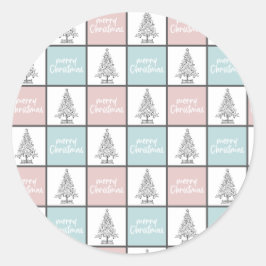 Pegatina Redonda Patrón moderno rosa y azul pastel de los navidades