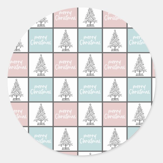 Pegatina Redonda Patrón moderno rosa y azul pastel de los navidades (Anverso)