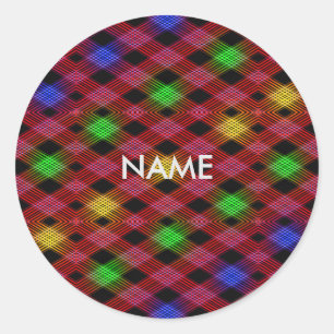 Pegatina Redonda Patrón multicolor de Gingham Check