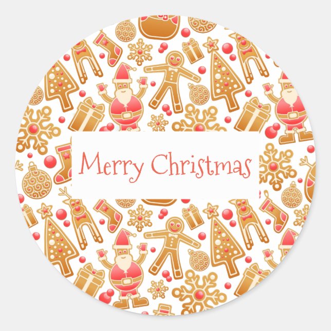 Pegatina Redonda Patrón navidad-Santa Claus Tree Rudolph Snowman (Anverso)