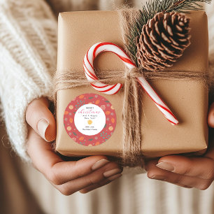 Pegatina Redonda Patrón Navideño Rústico de la Naturaleza