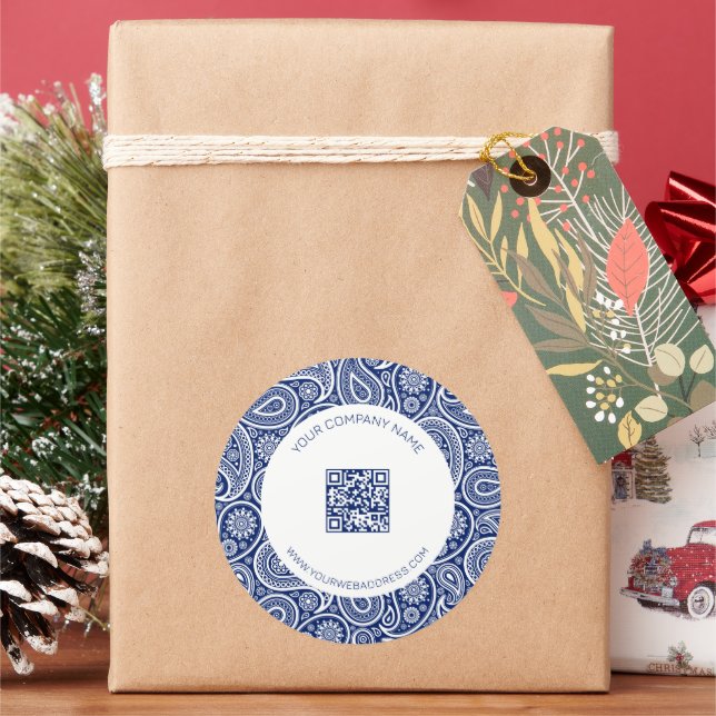 Pegatina Redonda Patrón paisajista azul y blanco real (Vacaciones)