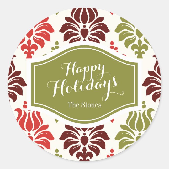 Pegatina Redonda Patrón personalizado de copos de nieve de Navidad  (Anverso)