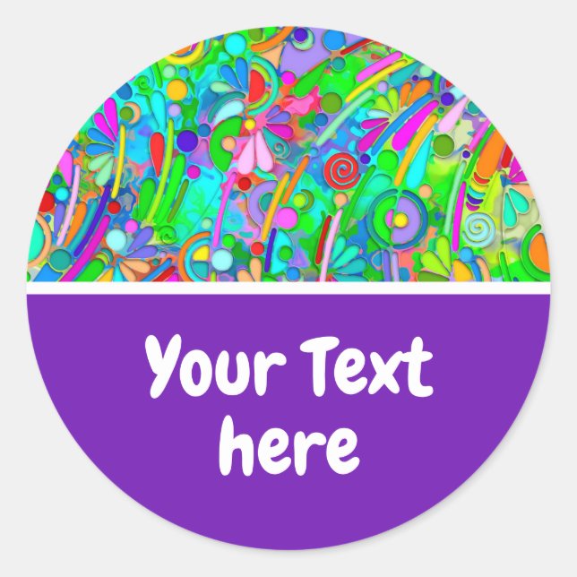 Pegatina Redonda Patrón Pintado A Mano Y Digitalmente Artículo 18 (Anverso)