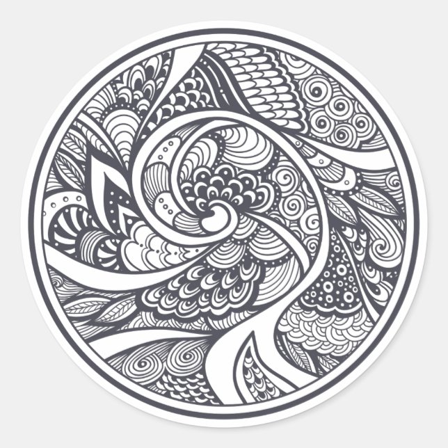 Pegatina Redonda Patrón Resumen En Estilo Zen-Doodle (Anverso)