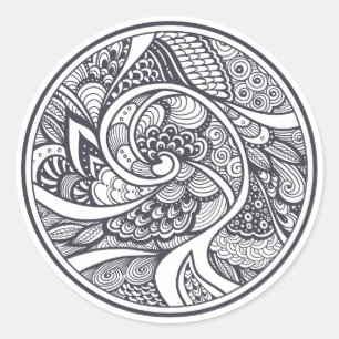 Pegatina Redonda Patrón Resumen En Estilo Zen-Doodle