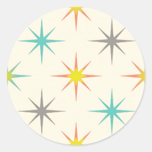 Pegatina Redonda Patrón Retro Starburst de mediados de siglo