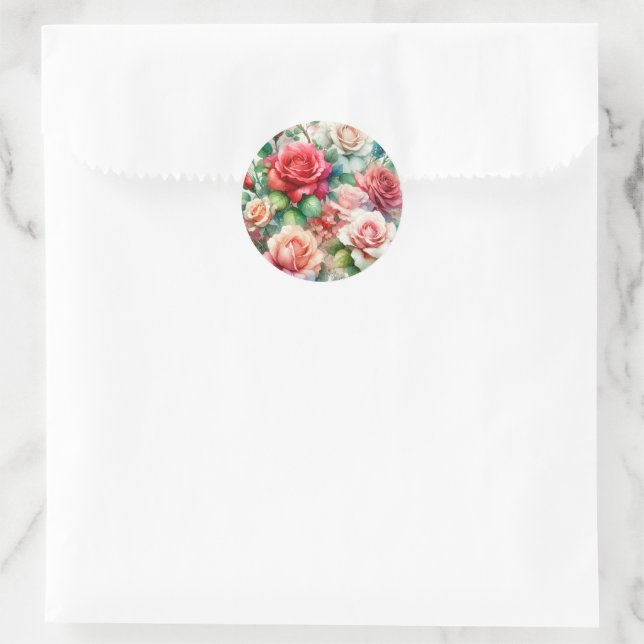 Pegatina Redonda Patrón Rosa caprichoso (Bolso)