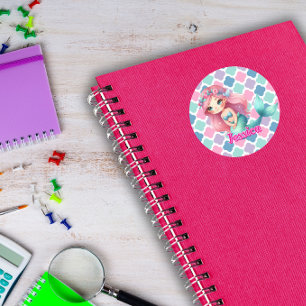 Pegatina Redonda Patrón rosa de la sirena personalizado