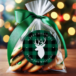 Pegatina Redonda Patrón Rústico Verde y Venado