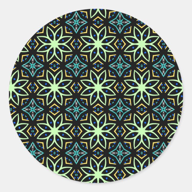 Pegatina Redonda Patrón simétrico floral sin soldadura (Anverso)