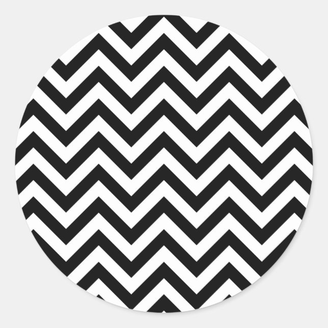 Pegatina Redonda Patrón simple de cheurón blanco negro (Anverso)