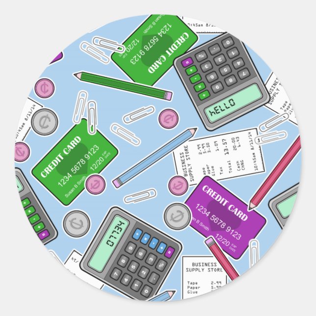 Pegatina Redonda Patrón temático de contabilidad/contabilidad (Anverso)