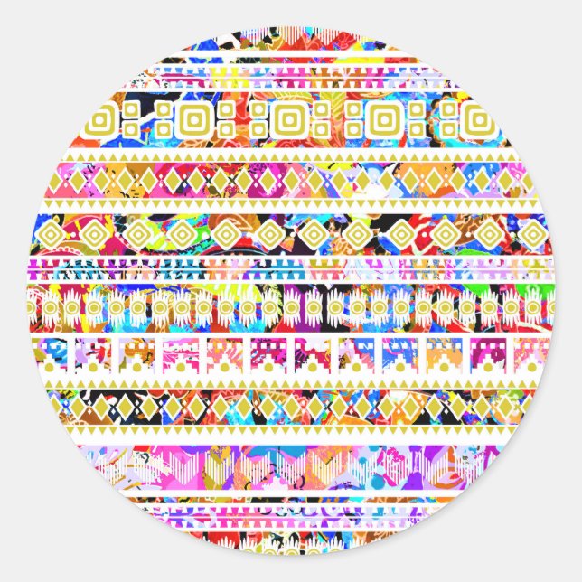 Pegatina Redonda Patrón tribal azteca de colores lindo (Anverso)