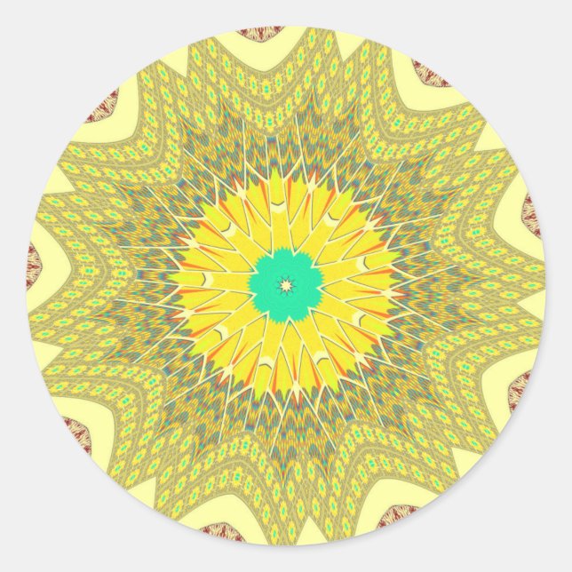 Pegatina Redonda Patrón tribal de la etnia africana amarilla Dorada (Anverso)