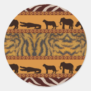 Pegatina Redonda Patrón Tribal Moderno de Tigre Africano con Estamp