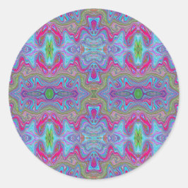Pegatina Redonda Patrón Trippy Multicolor Azul Cielo Ondulado