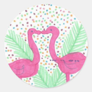 Pegatina Redonda Patrón tropical Flamingo Fun