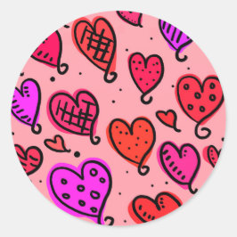 Pegatina Redonda Patrón único de corazón de corte
