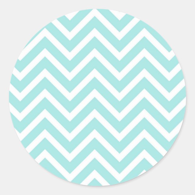 Pegatina Redonda Patrón Verde azulado de cheurón azul elegante (Anverso)