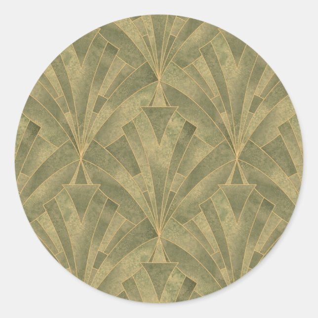Pegatina Redonda Patrón verde sabio y Art decó dorado (Anverso)