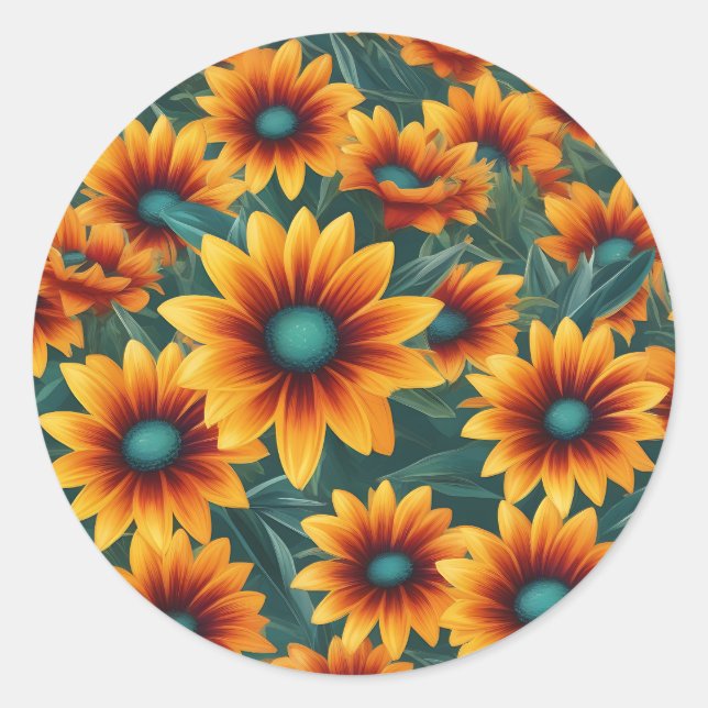 Pegatina Redonda Patrón vibrante de flores de Gazania (Anverso)