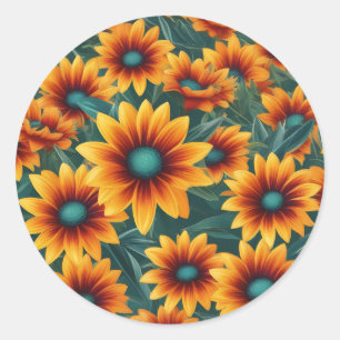 Pegatina Redonda Patrón vibrante de flores de Gazania