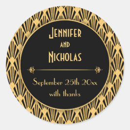 Pegatina Redonda Patrón vintage de diamantes geométricos Art Deco d