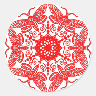 Pegatina Redonda Patrón Wycinanka Moth