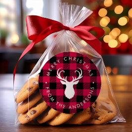 Pegatina Redonda Patrón y ciervo de navidades colocados