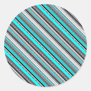 Pegatina Redonda Patrones aztecos de agua gris lisa