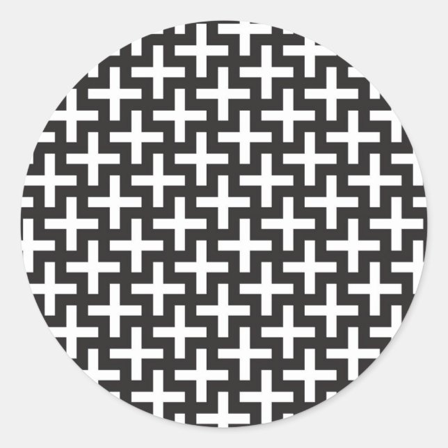 Pegatina Redonda Patrones b&w hechos con el signo 'plus' (Anverso)