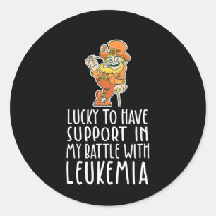 Pegatina Redonda Patrones de cuatro hojas Llover Leprechaun Leukemi