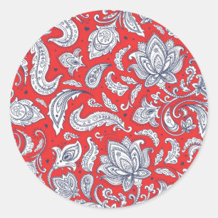 Pegatina Redonda Patrones de flores vintage rojas lindas