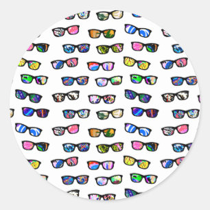 Pegatina Redonda Patrones de gafas coloridos lindos