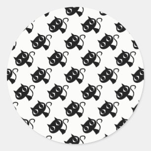Pegatina Redonda Patrones de gatos blancos negros pequeños