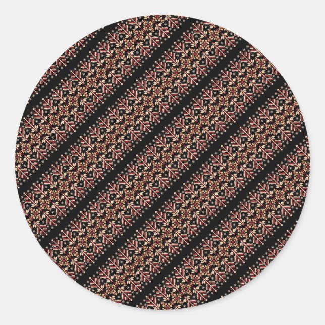 Pegatina Redonda Patrones decorativos de rayas ucranianas (Anverso)