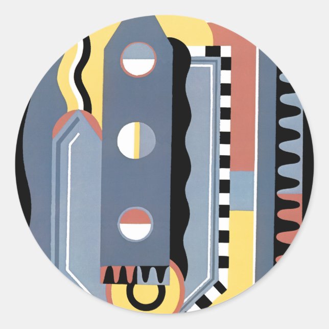 Pegatina Redonda Patrones geométricos de Jazz Pochoir Art Deco anti (Anverso)