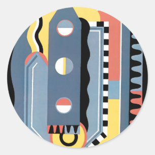 Pegatina Redonda Patrones geométricos de jazz Pochoir Art Déco vint