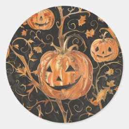 Pegatina Redonda Patrones Jack-o-Lanterns en el vino