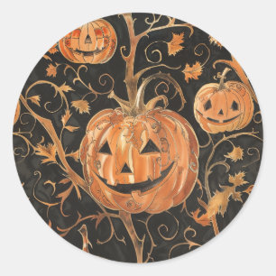 Pegatina Redonda Patrones Jack-o-Lanterns en el vino