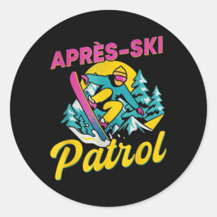 Pegatina Redonda Patrulla de après-ski divertida fiesta retro de sn