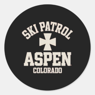 Pegatina Redonda Patrulla de Esquí Aspen Colorado Esquí y Remonte e