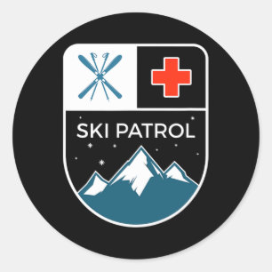 Pegatina Redonda Patrulla de esquí Pistas de Invierno Esquí Snowboa