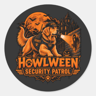 Pegatina Redonda Patrulla de Seguridad Howlween Perro de Agua Retri