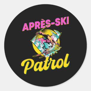 Pegatina Redonda Patrulla Retro Apres-ski de los años 80 con esquia